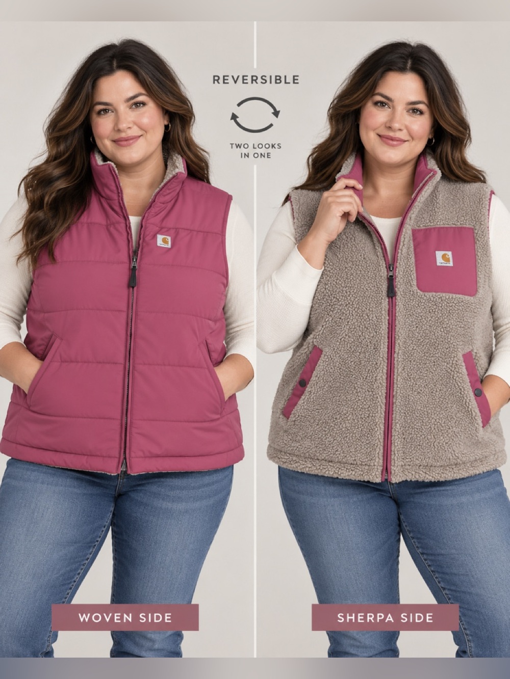 Carhartt Reversible Quilted & Sherpa Vest in Rose and Taupe
